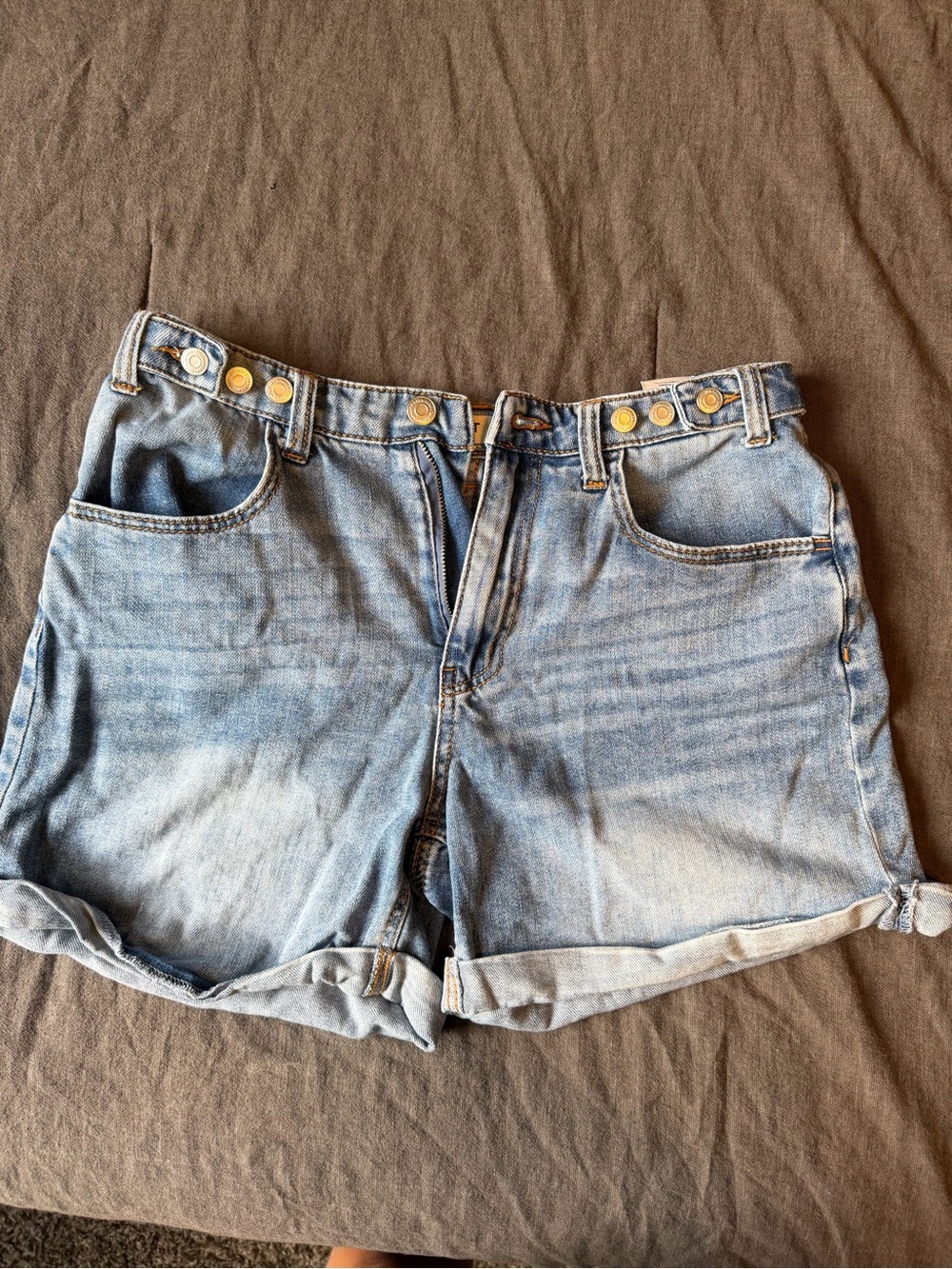 Oat New York Light Blue Rolled Hem Denim Shorts